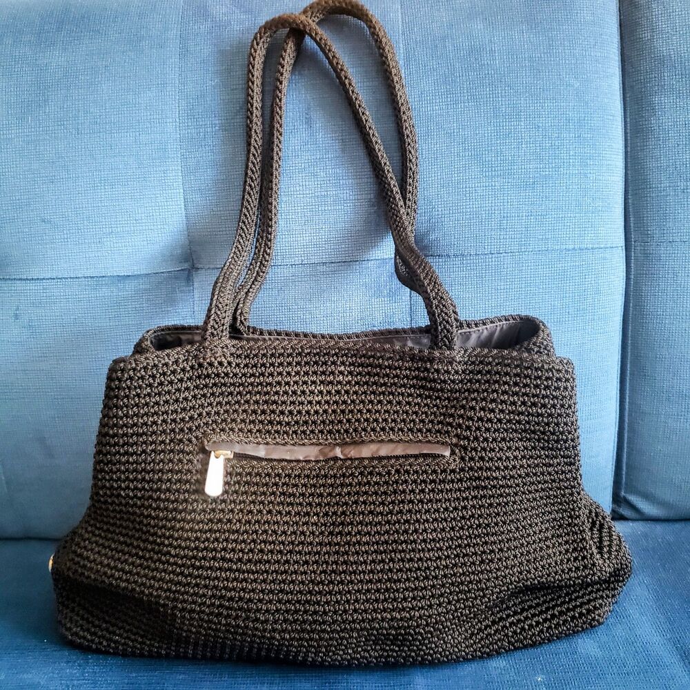 The Sak Classic Black Woven Satchel Boho Chic Shoulder Bag